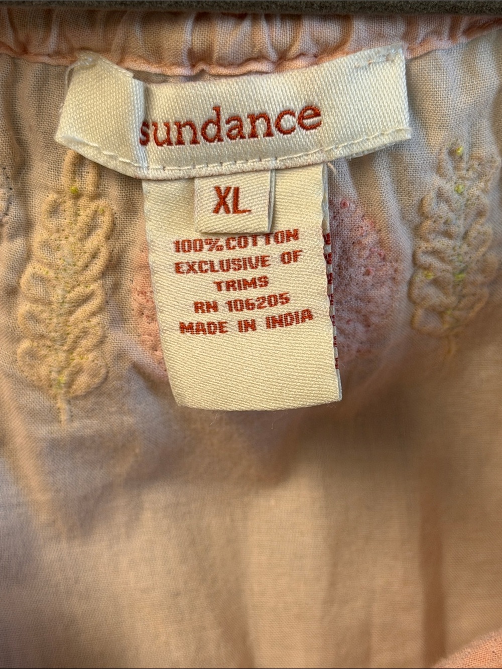 Sundance Light Peach Embroidered Cotton Long Sleeve Shirt XL